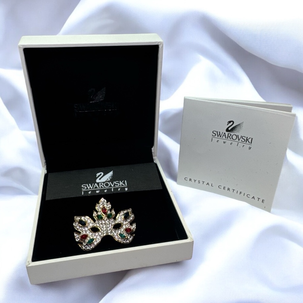 NWT Swarovski Crystal Brooch Mardi Gras Masquerade Mask with Austrian Crystals